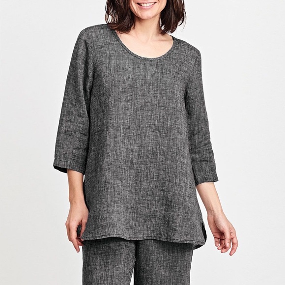 Flax Tops - Flax Soft Tunic 3/4 Sleeves 100% Linen Grey Gray Small